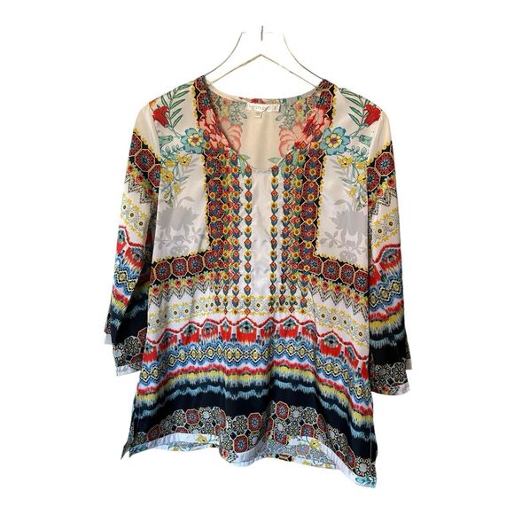 N24 Karyn Seo Embroidered Floral Tunic Blouse Sz S - Picture 1 of 6